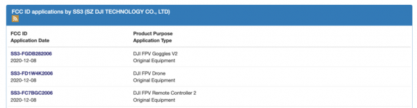 DJI FPV穿越機(jī)提交FCC申請 或本月底至下月初面世